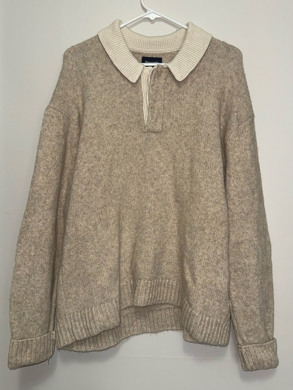 Abercrombie & Fitch Beige Crewneck Sweater with Cream Collar